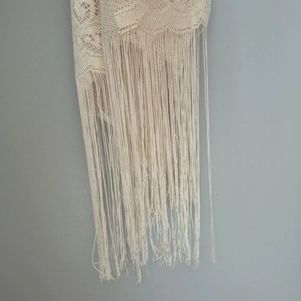 Kensington Pearl Baroque Set of 3 Vintage Damask Lace Fringe Panels  45 x 84 IN